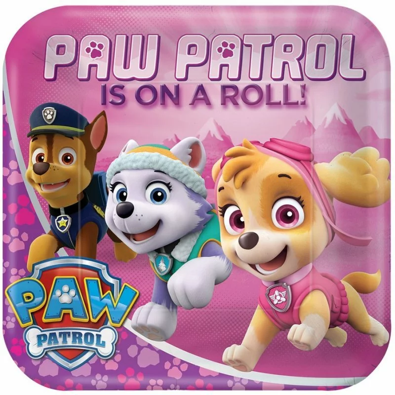 Paw Patrol Girl 23cm Square Paper Plates - 8 Pack 3 Paw Patrol Girl 23cm Square Paper Plates - 8 Pack
